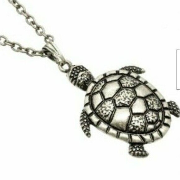 Silver Sea Turtle Necklace Plated 28-30" Burnished Sea Life Nautical Island - Picture 1 of 4